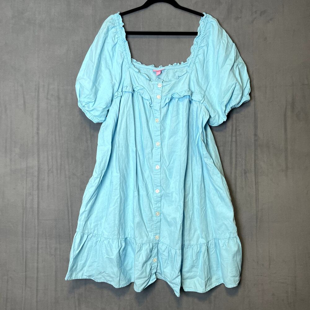 Stony Clover Lane X Target Dress Womens 1X Blue Linen Blend Pockets Mini Beach